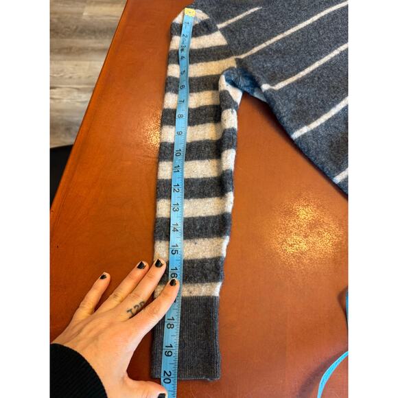 Lucky Brand Wool Mix Crew Neck Sweater Multi Pattern Grey Puff Sleeve - Picture 4 of 11